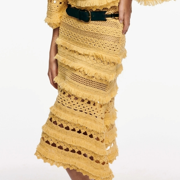 MAJE Yellow Crochet Knit Midi Skirt - Picture 2 of 7